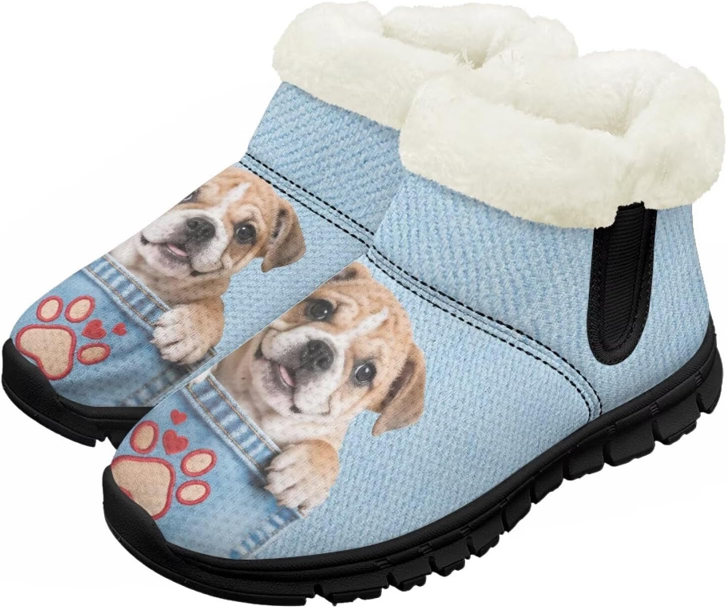 

Детские зимние ботинки Chririnla для девочек и мальчиков, водонепроницаемые, с противоскользящей подошвой, на меховой подкладке, для улицы, зимние кроссовки для маленьких и больших детей, Funny Pocket Bulldog