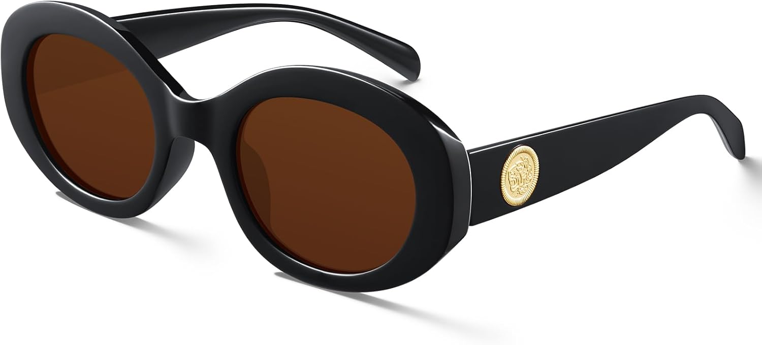 

Солнцезащитные очки KUGUAOK в стиле ретро, ​​овальные, для женщин, круглые, модные, в стиле 90-х, модные солнцезащитные очки с массивной толстой оправой и защитой от УФ-излучения, Black Tac