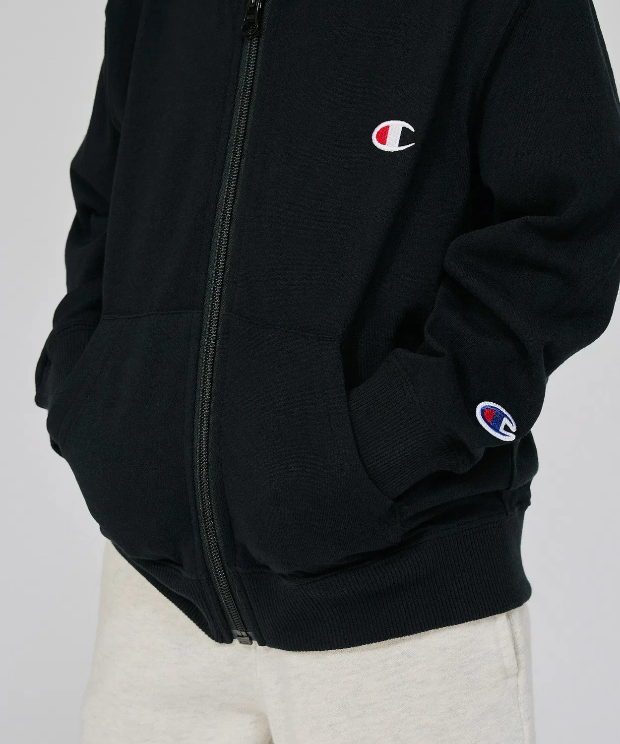 Детская кофта на молнии Champion Basic из хлопка, серая — фото 3