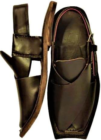 

Мужские премиальные полностью кожаные пещавари ручной работы/чаппалы/сандалии/шлепанцы с твердой кожаной подошвой темно-коричневого цвета Generic