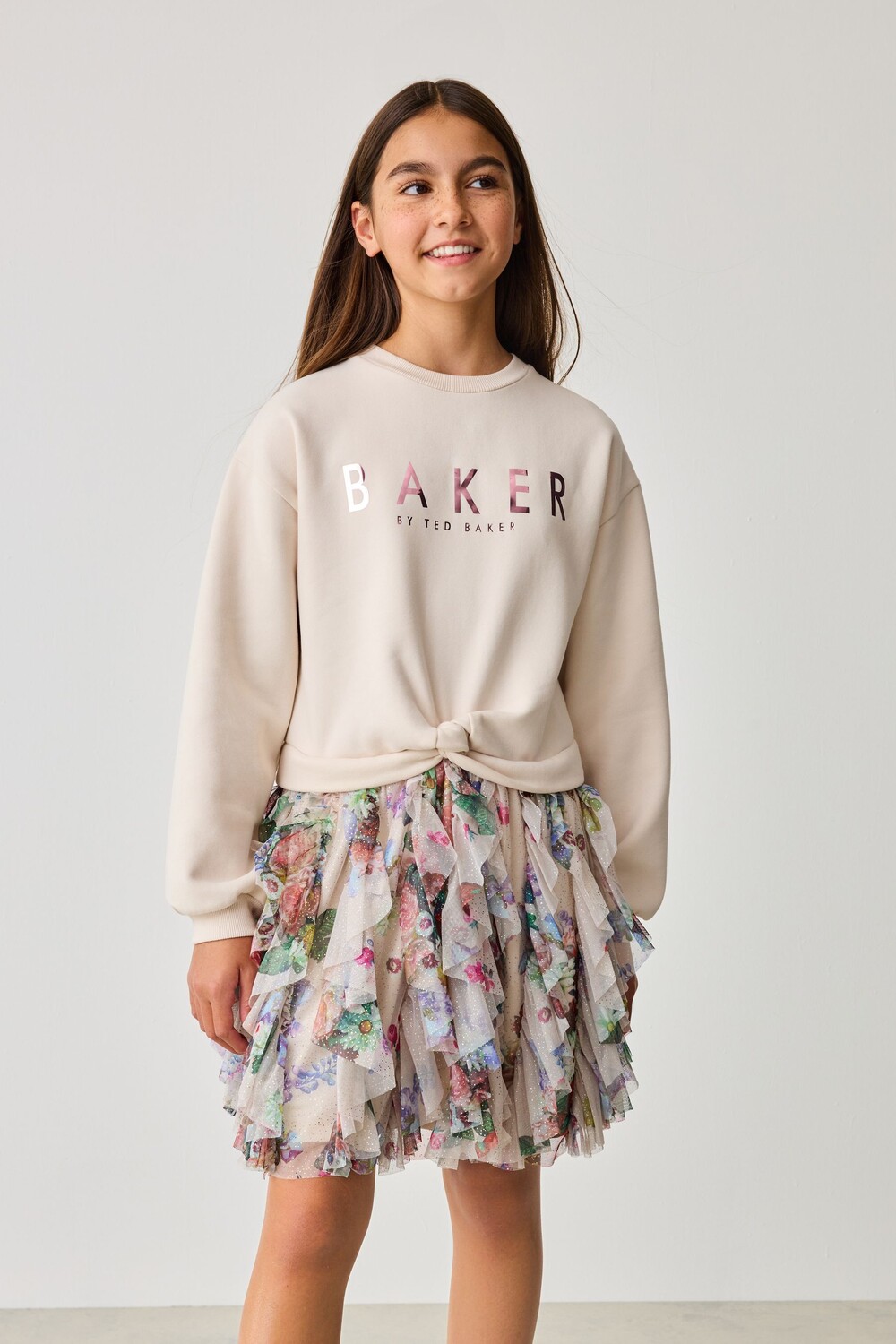 

Платье свитер с принтом в виде оборки Baker By Ted Baker, серый