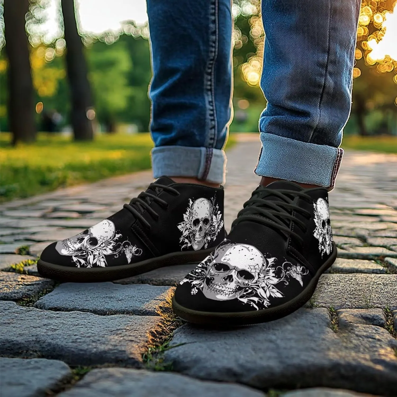 Мужские кроссовки Jeiento Barefoot, ботинки босоногого типа с черепами и цветочным принтом, с широкой носковой частью, воздухопроницаемые, противоскользящие — фото 4