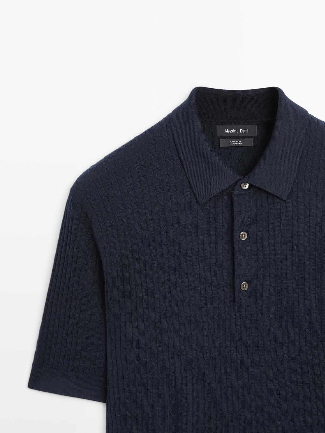 Вязаный свитер-поло из мериносовой шерсти Massimo Dutti, navy blue — фото 4