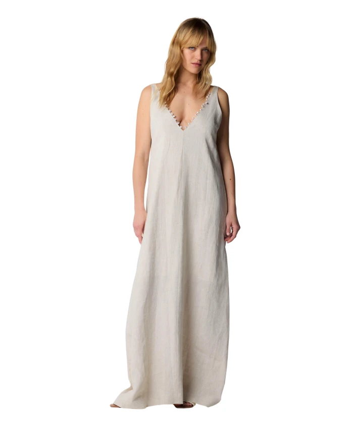 

Длинное платье с V-образным вырезом и жемчужной отделкой. Kocca, серый