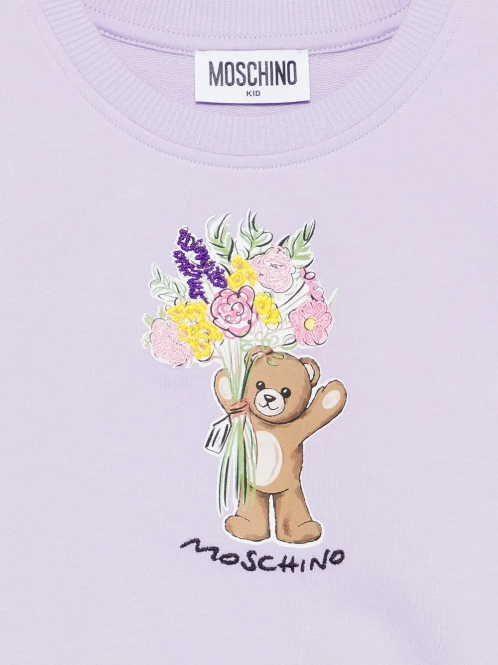 Свитшот с цветочным рисунком и мишкой Moschino Kids, фиолетовый — фото 3