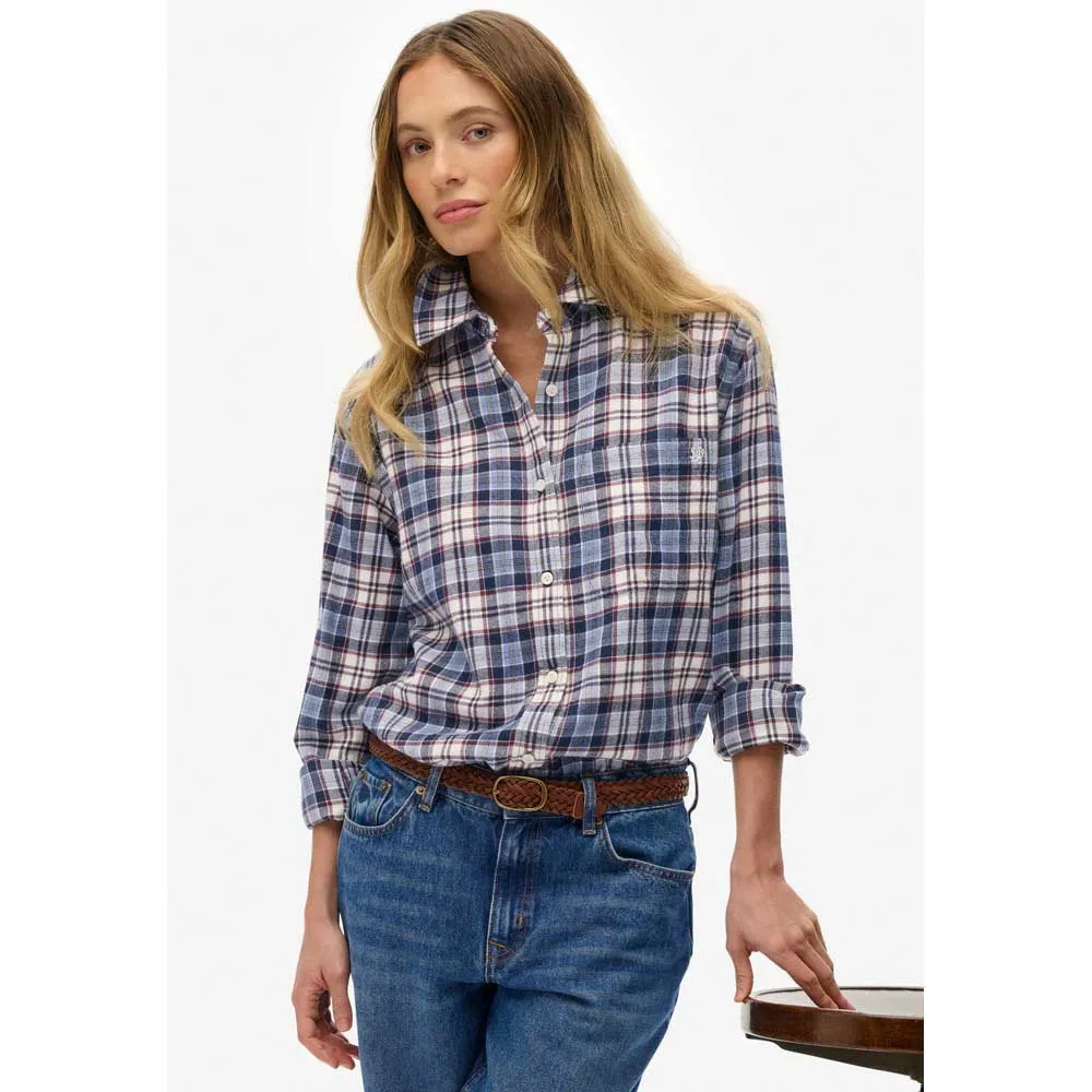 Рубашка с длинными рукавами Superdry Check Flannel Boyfriend, синий — фото 4