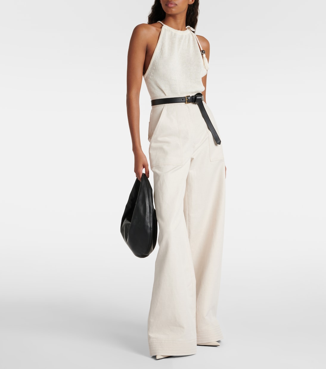 Комплект из льняного топа и шляпы с воротником-халатом Moriana Max Mara, Bianco Carta — фото 2