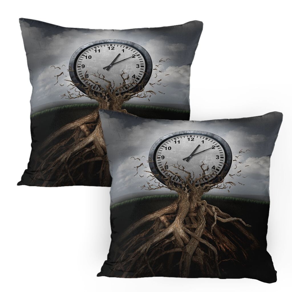 

Чехлы для подушек ABAKUHAUS, набор из 2 шт., винтажные часы, вырывающиеся из ствола дерева, сюрреалистический символ стратегии, принт, чехол для подушки с декоративным принтом, 80 x 80 см, серый