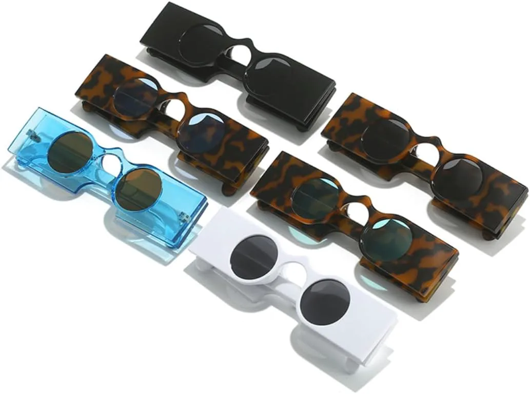 

Ретро уникальные женские солнцезащитные очки, модные, с маленькими круглыми линзами, защита от УФ-излучения UV400, широкие дужки, леопардовый принт UUPTTPL, Blue Tea