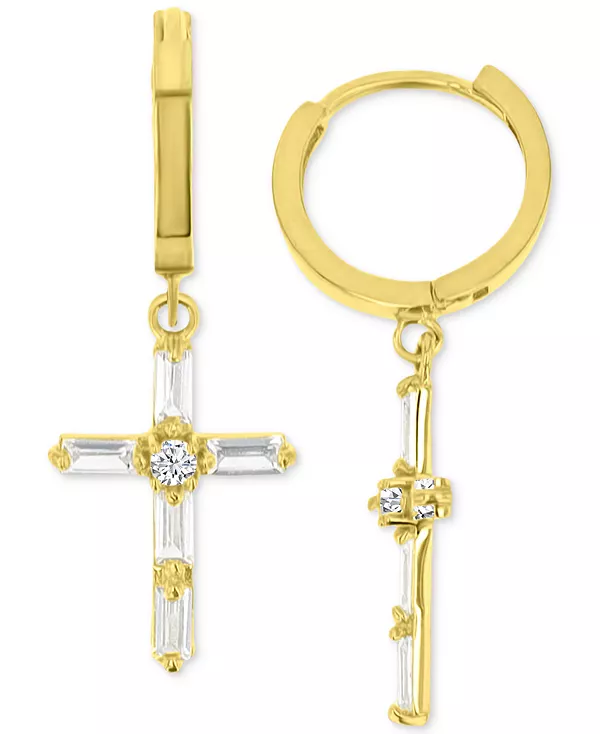 

Серьги-Кольца с подвесками в форме креста круглой и багетной огранки с кубическим цирконием из 14-каратного золота Macy'S, gold