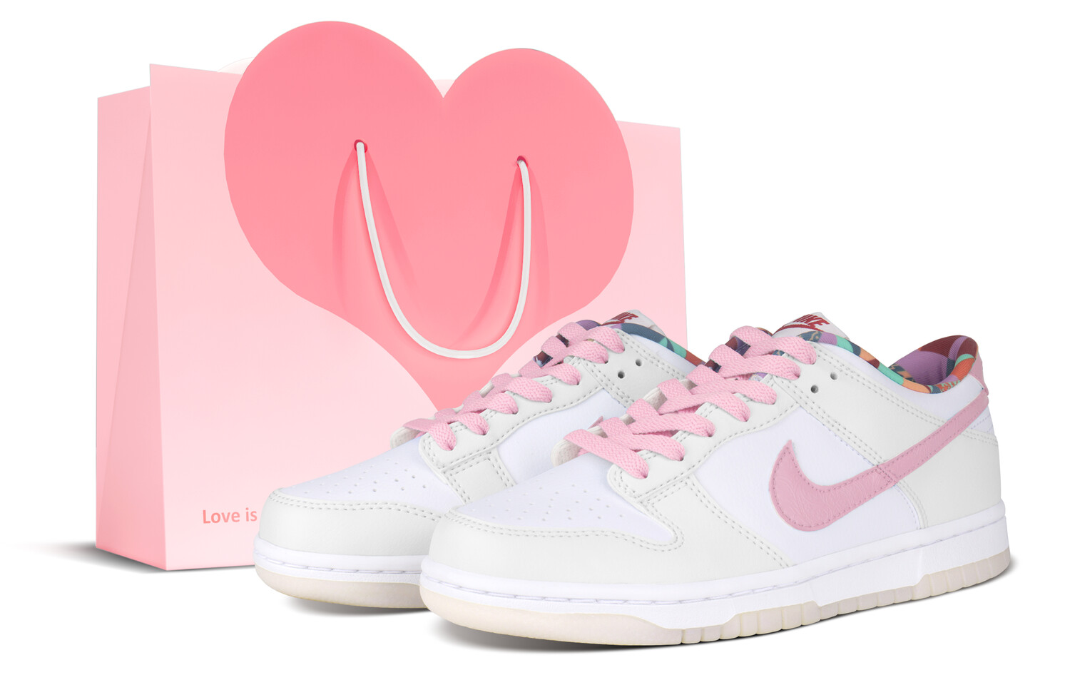 

Кроссовки Nike Dunk Skateboarding Shoes Women's Low-top Pink, белый/розовый