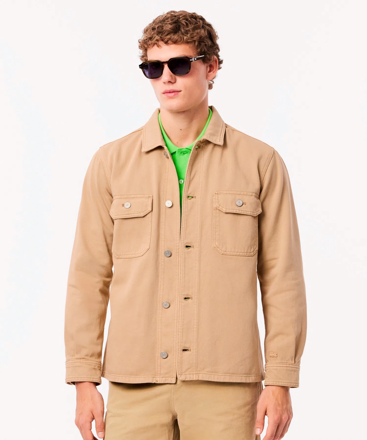 Рубашка LACOSTE из денима унисекс бежевая