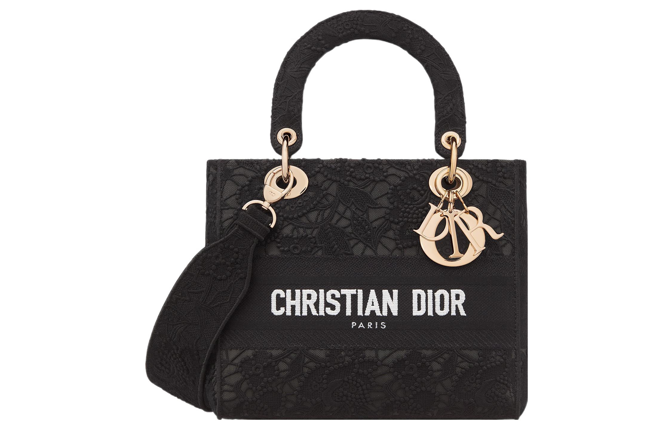 

DIOR Леди Ди Лайт вышивка дамская сумка через плечо кроссбоди клатч средний женский черный