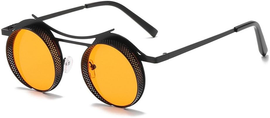 

Круглые солнцезащитные очки в стиле стимпанк для женщин и мужчин, с металлической сеткой, с индивидуальным дизайном, женские очки-маска с защитой от УФ-излучения UV400 TKKTLLT, C3black-orange