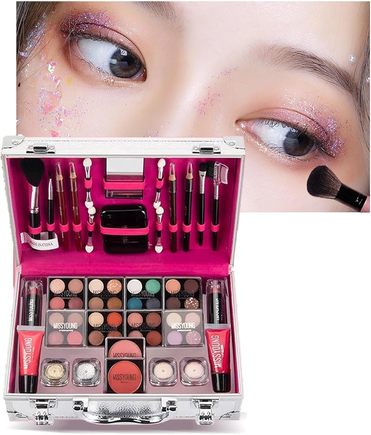 Набор косметики MISS YOUNG Full Beauty Makeup Set, 56 предметов, серебристый Minshzee