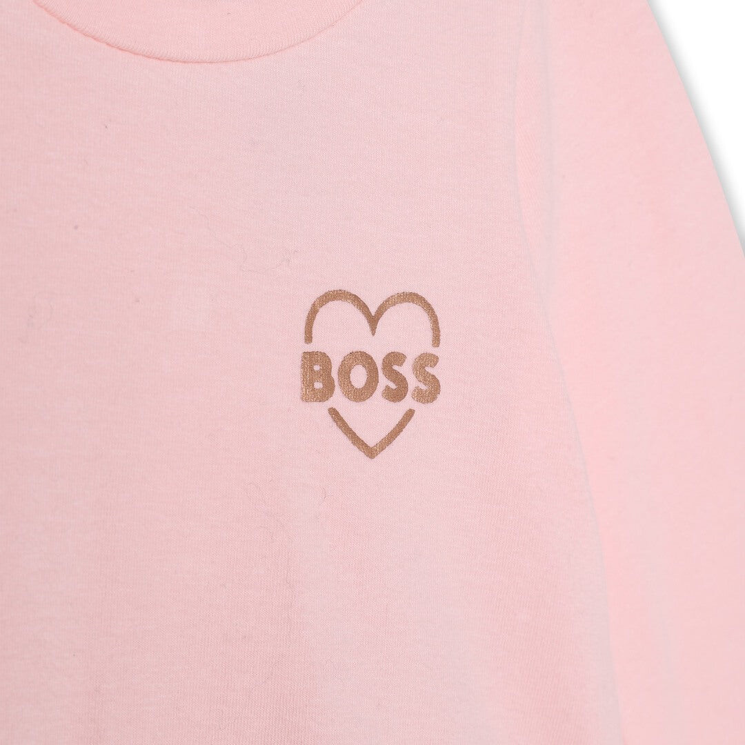 

Хлопковое платье розового цвета с металликом розового золота BOSS, розовый
