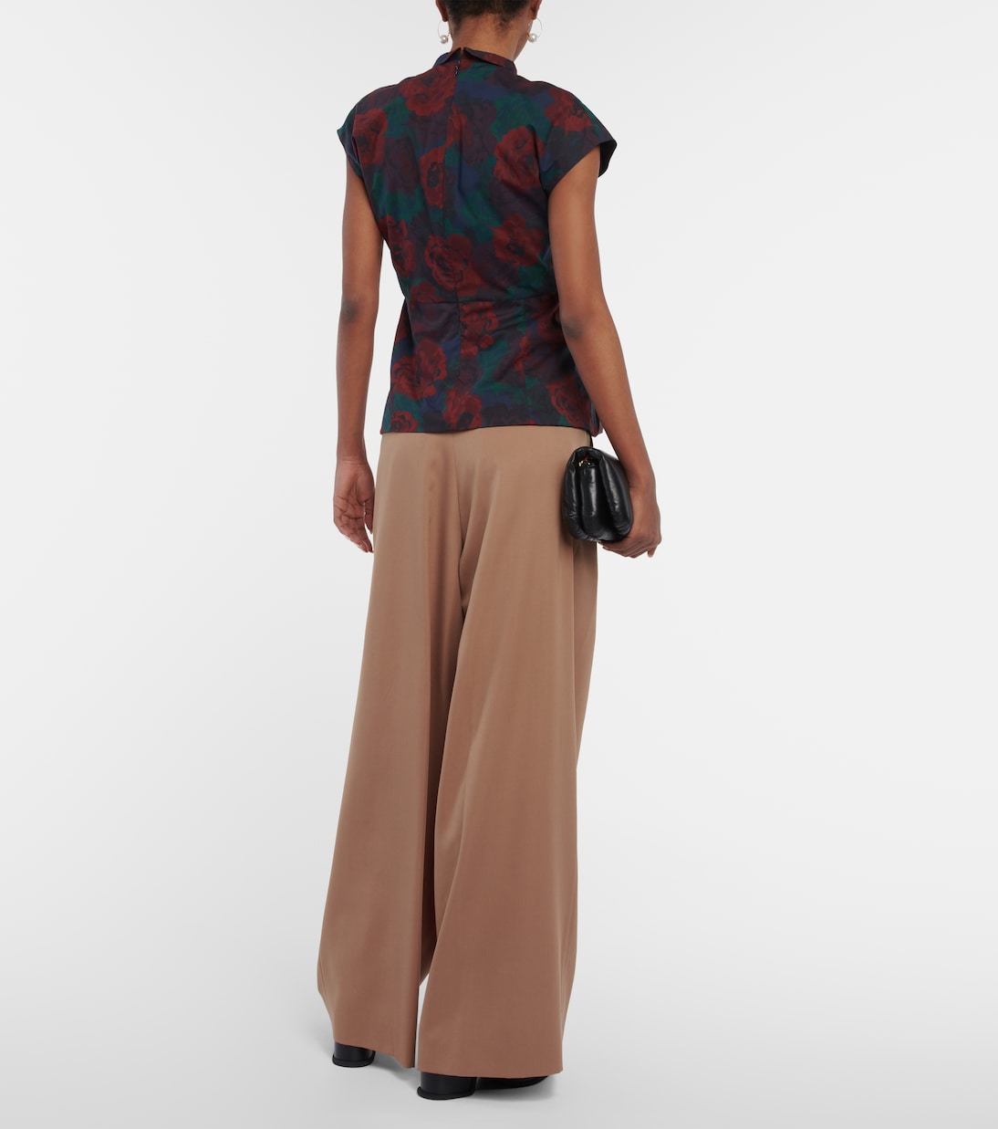 Топ из хлопкового поплина с цветочной баской Dries Van Noten, темно-синий — фото 3