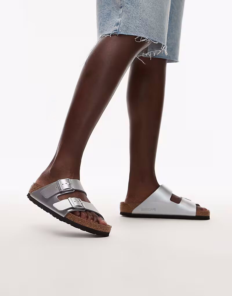 Серебристые сандалии Birkenstock Arizona birko flor