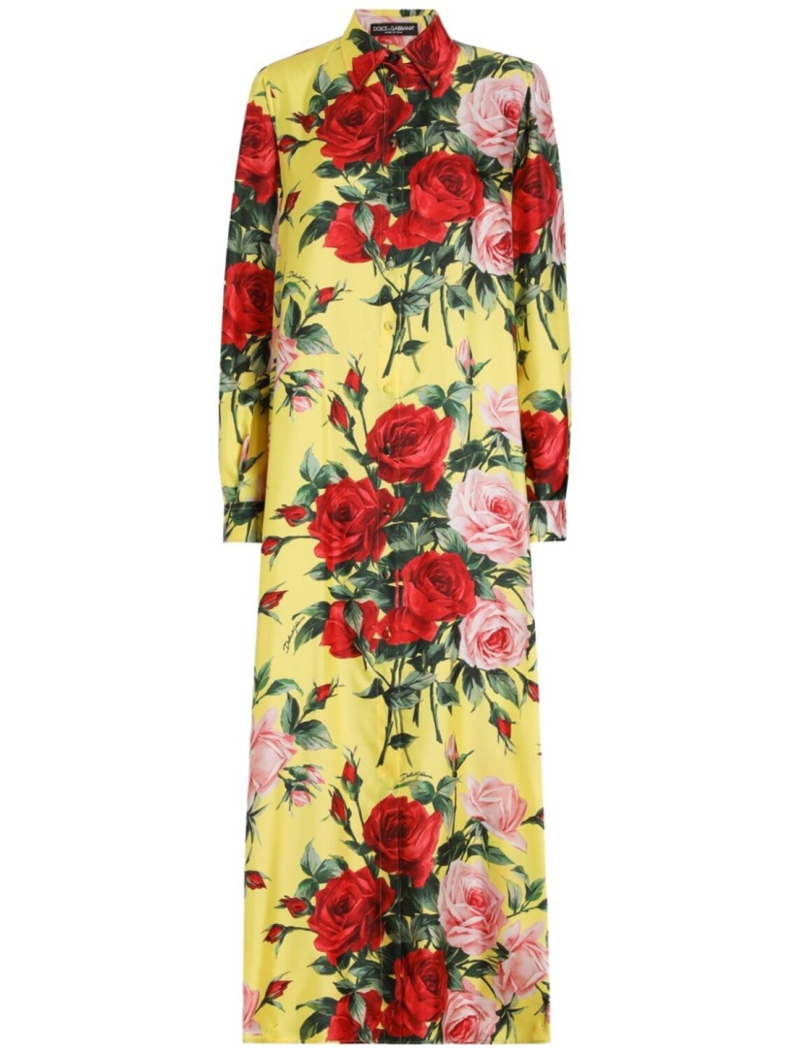 

Длинное платье-рубашка с цветочным принтом Dolce & Gabbana, желтый
