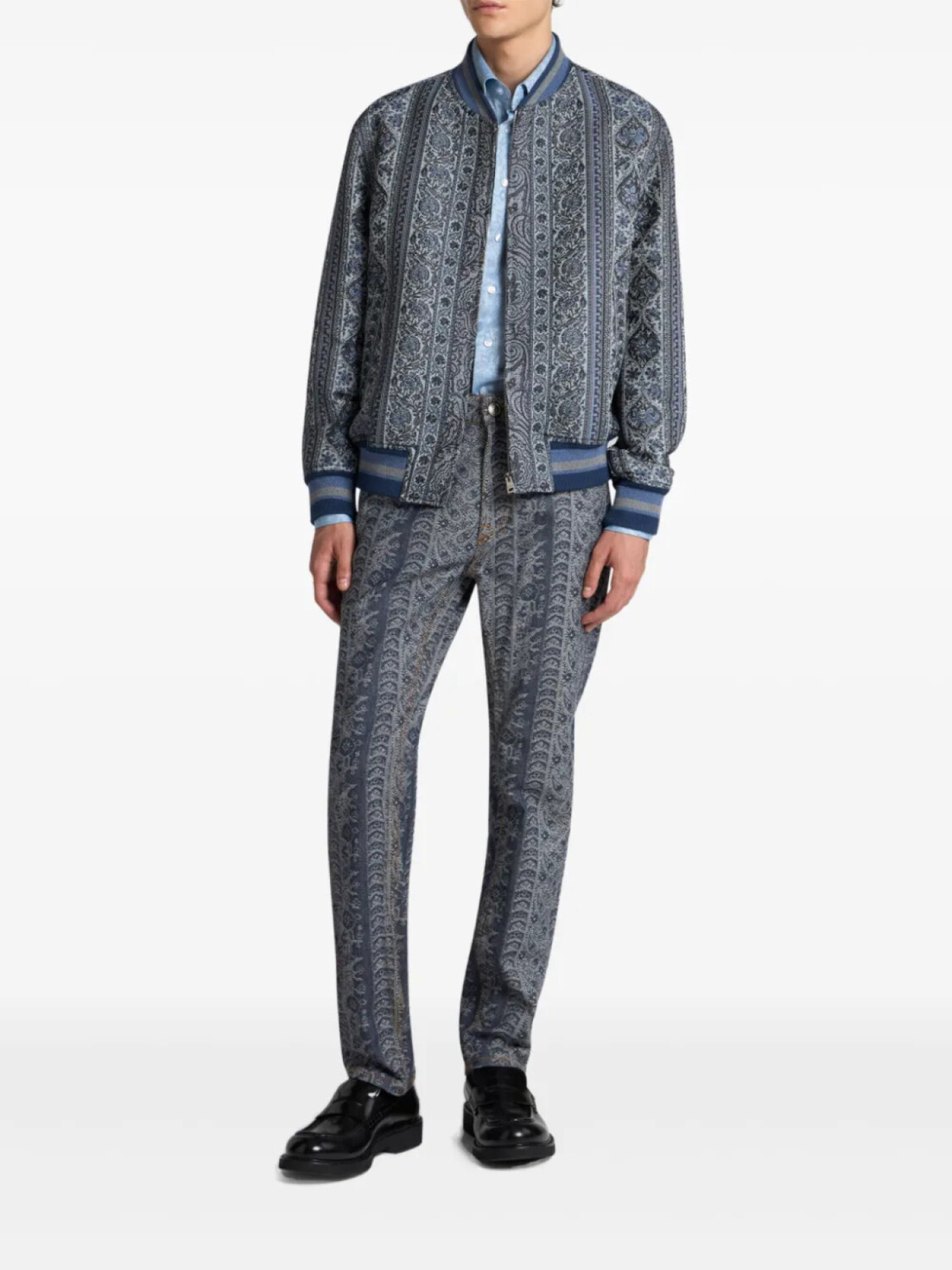 ETRO жаккардовая рубашка с цветочным узором, синий — фото 2