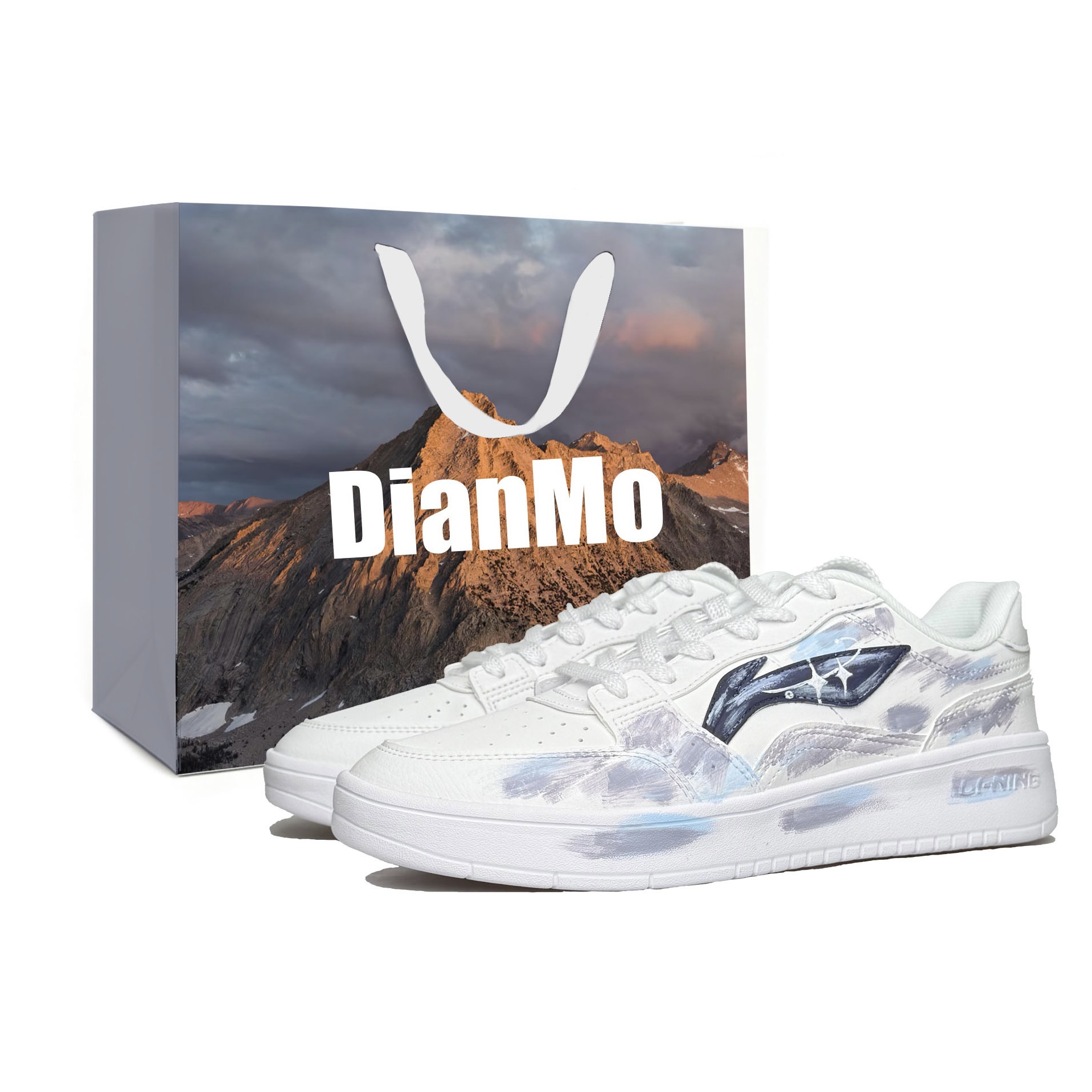 

Мужские низкие скейтбордные кроссовки LiNing Acer Truncatum с амортизацией, износостойкостью и легким весом., белый синий фиолетовый (shopping bag)