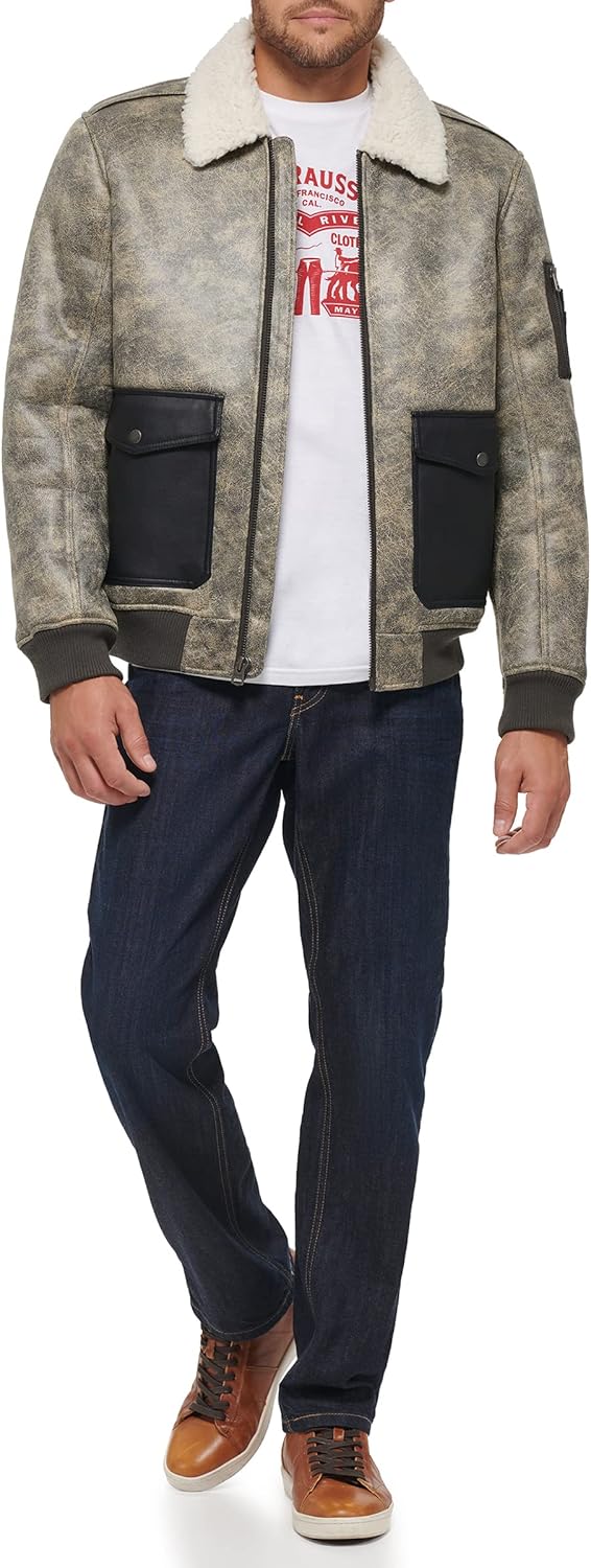 Мужская куртка-бомбер Levi's из искусственной кожи с воротником на подкладке из шерпы, Grey — фото 2