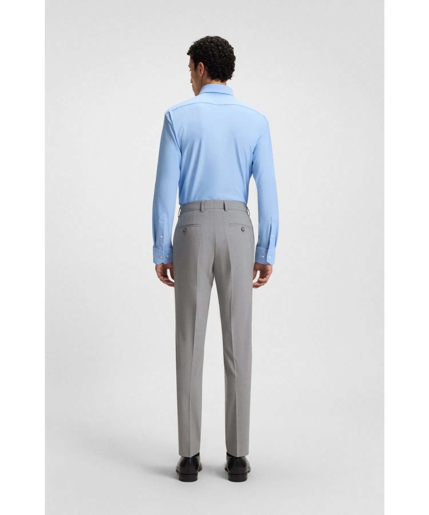 Мужские брюки BOSS Slim Fit с микрорисунком из стрейч-ткани серые — фото 3