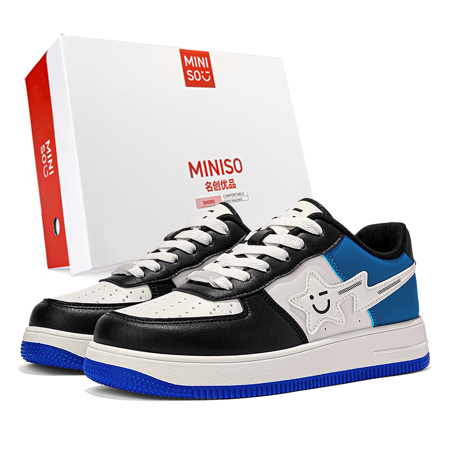 

MINISO Низкие скейтбордские кроссовки унисекс бело-сине-черные, цвет White Blue Black