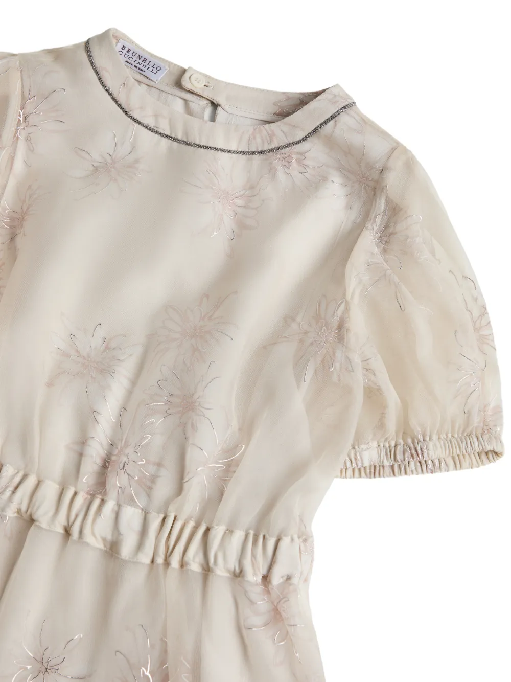 Шелковое платье с принтом Brunello Cucinelli Kids, бежевый — фото 3