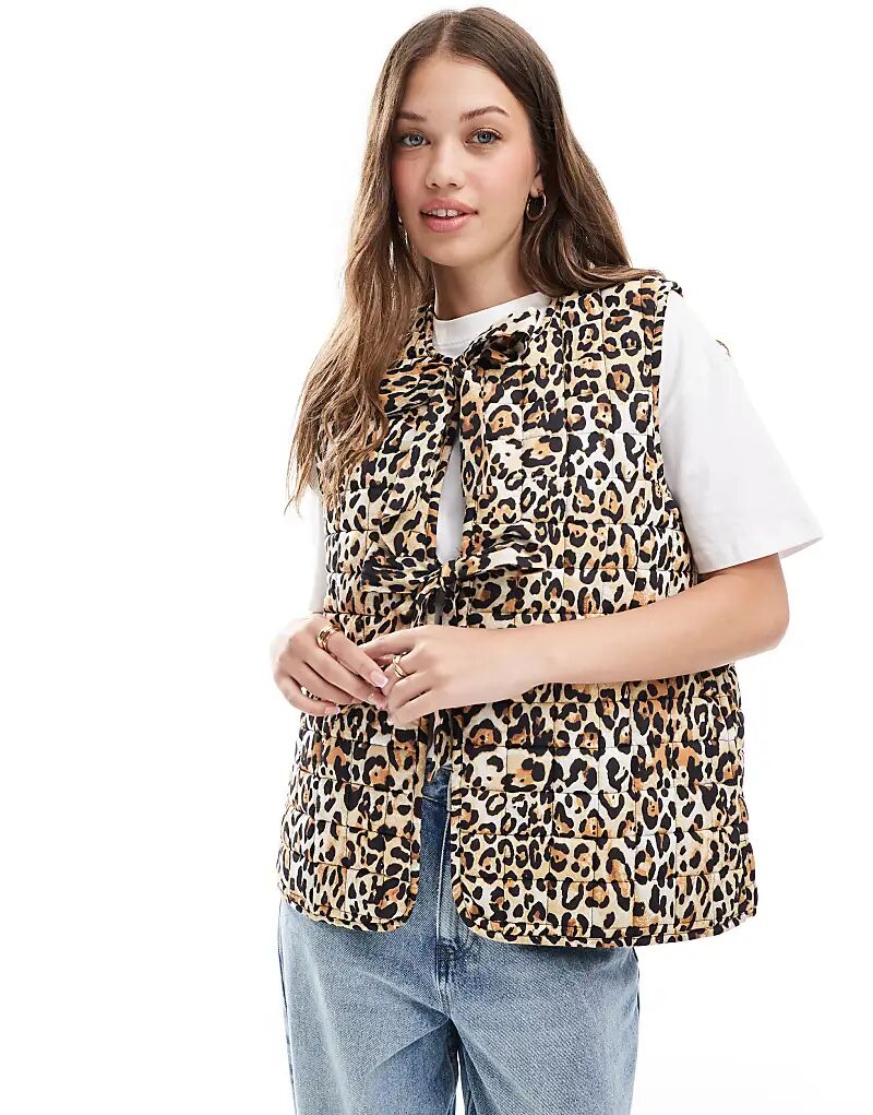 

Стеганый жилет с бантом из животного меха ASOS DESIGN
