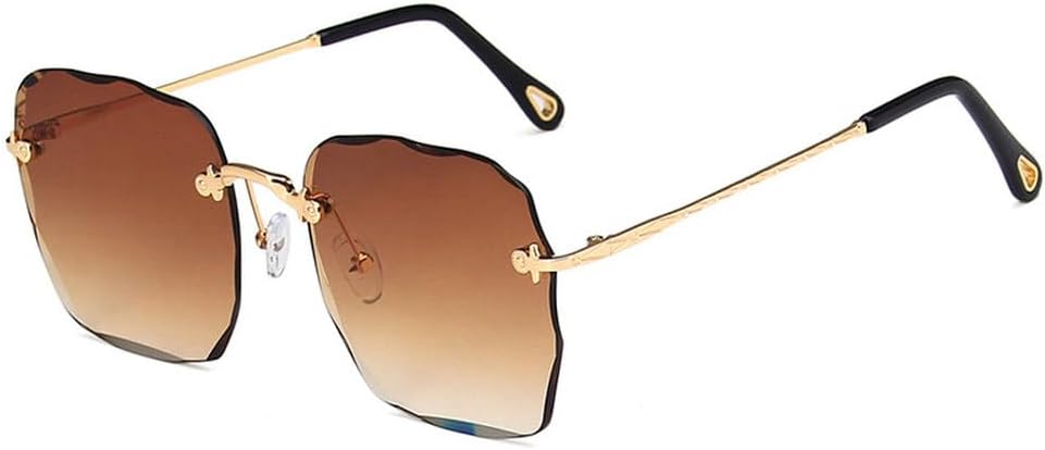 

Мужские солнцезащитные очки без оправы с металлическим покрытием, летние, женские, с разноцветными линзами, защита от УФ-излучения UV400, модные солнцезащитные очки для женщин TKKTLLT, Gold Gradient Tea