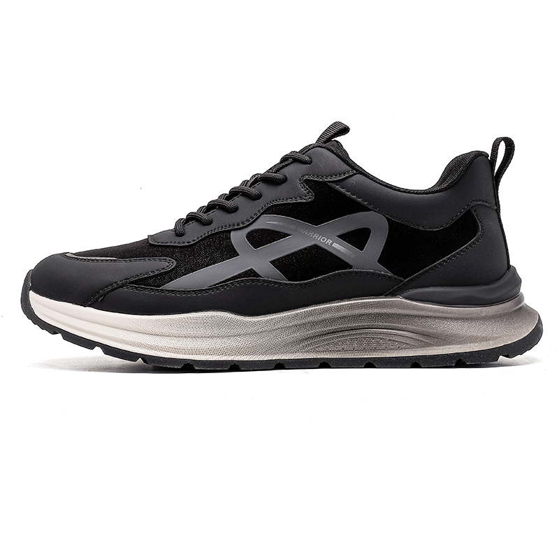 

WARRIOR Универсальные повседневные кроссовки для бега мужские low top из синтетической кожи с амортизацией Popcorn, нескользящей подошвой, черно-серые