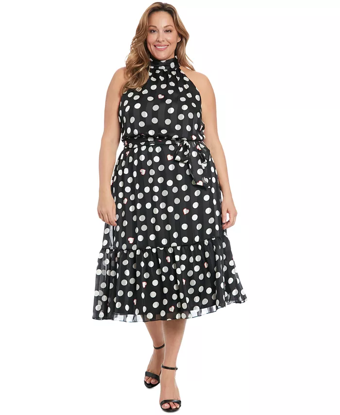 

Платье больших размеров с принтом и воротником-стойкой без рукавов London Times, мультиколор