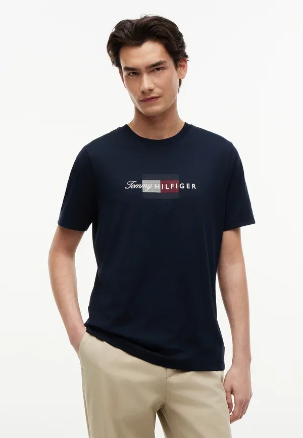Футболка Tommy Hilfiger Script Flag Regular Tee Brand Love Print, пустынное небо