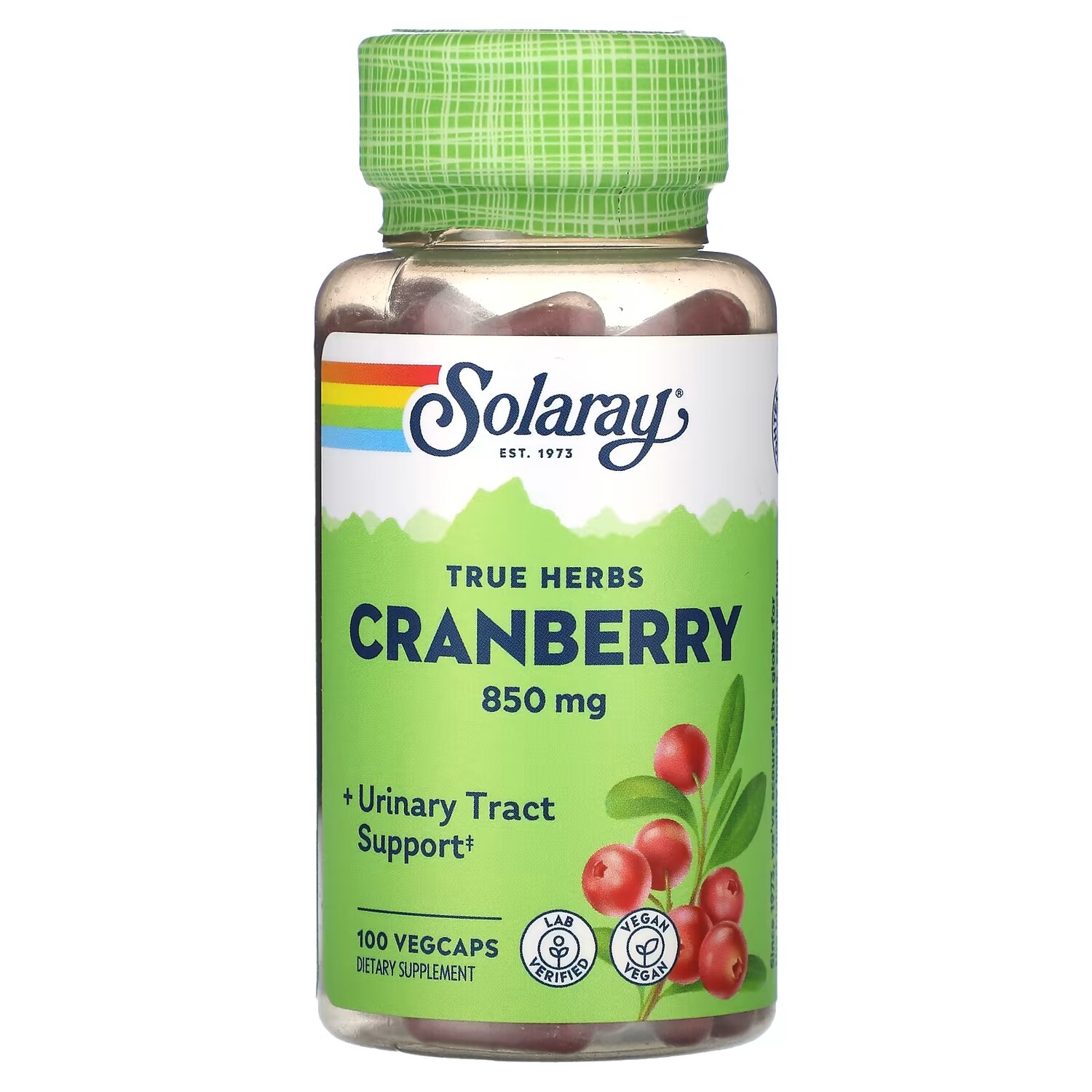 

Solaray True Herbs Клюква 850 мг 100 растительных капсул (425 мг на капсулу)
