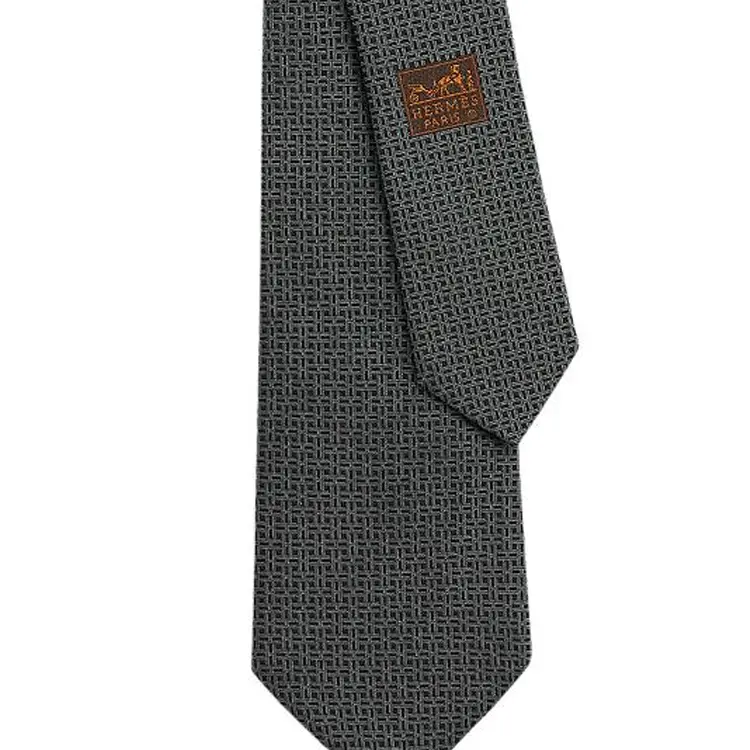 HERMES Мужской галстук из шелка тутового шелкопряда черно-серый, Black/Gray — фото 2
