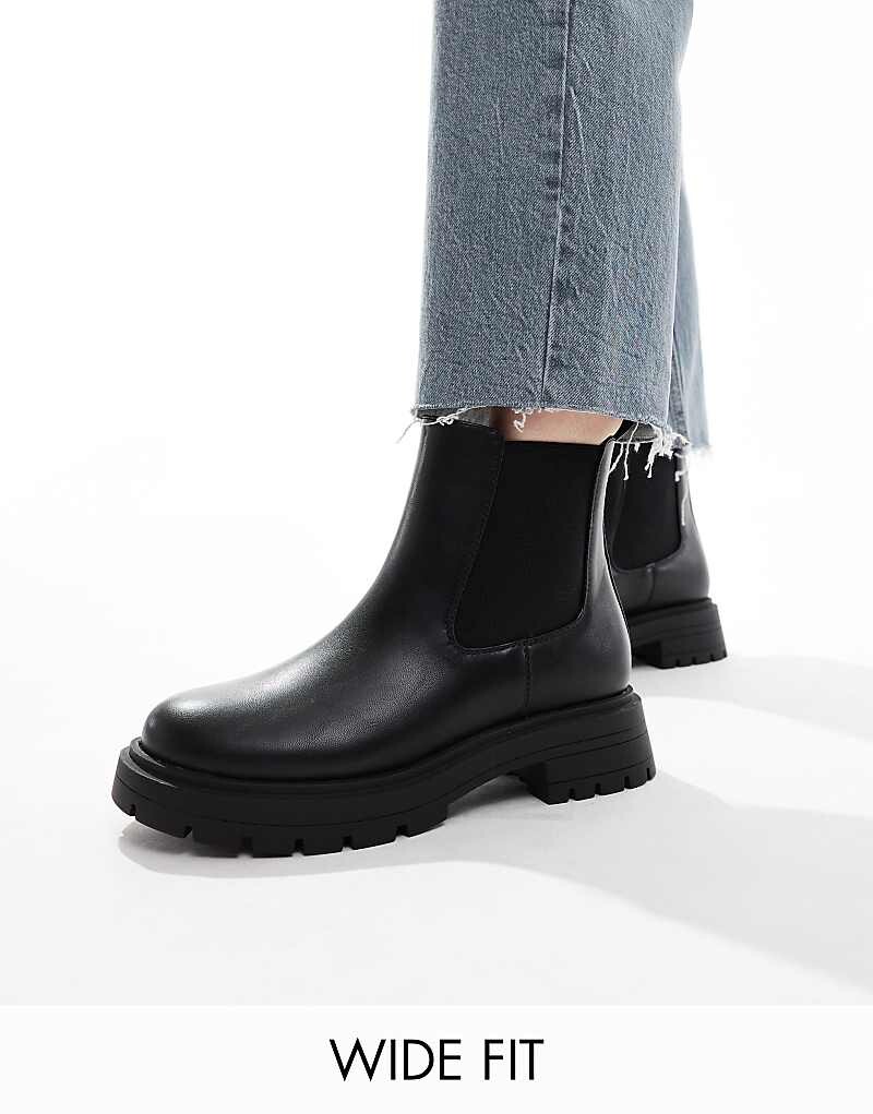 

Черные ботинки челси ASOS DESIGN Wide Fit – Adjust – на толстой подошве