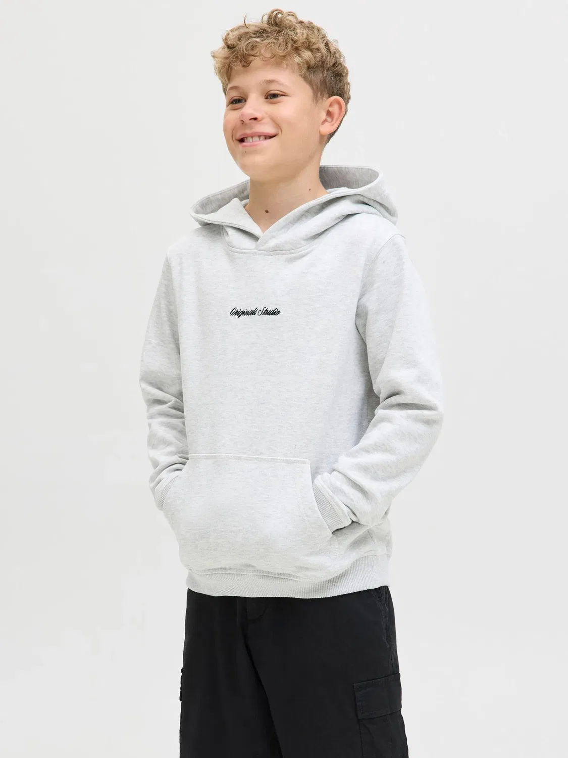 Капюшонный свитер из белого меланжа, JACK & JONES Junior, белый меланж — фото 2