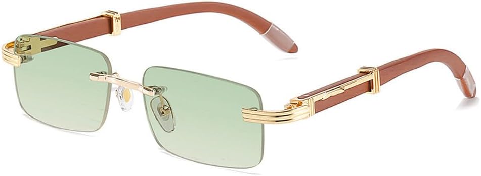 

Солнцезащитные очки без оправы с деревянными дужками для мужчин и женщин. Классические модные солнцезащитные очки, маленькие прямоугольные, в стиле панк, с защитой от УФ-излучения UV400 WNCKSQ, C03 Green