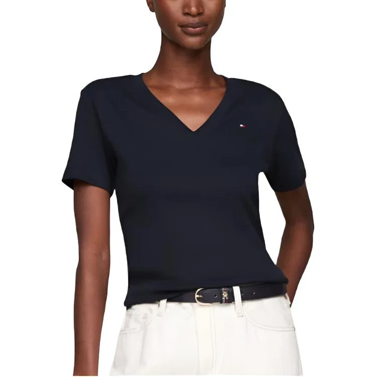 Футболка женская с V-образным вырезом темно-синяя Tommy Hilfiger