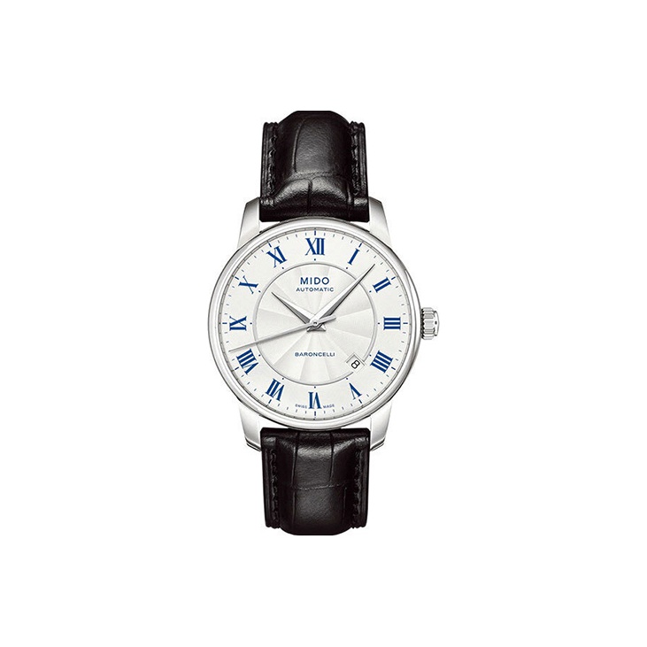 

MIDO Часы Belle Rose II Collection Automatic Mechanical Movement Men's Watch Watch 38mm Silver Dial Leather Strap, White Dial Black Strap