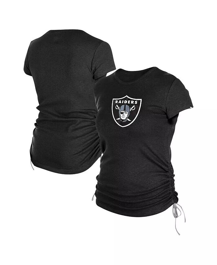 

Женская черная футболка Las Vegas Raiders с рюшами по бокам New Era