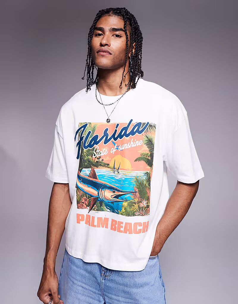 

Футболка свободного кроя ASOS DESIGN с принтом в стиле «лето» белого цвета