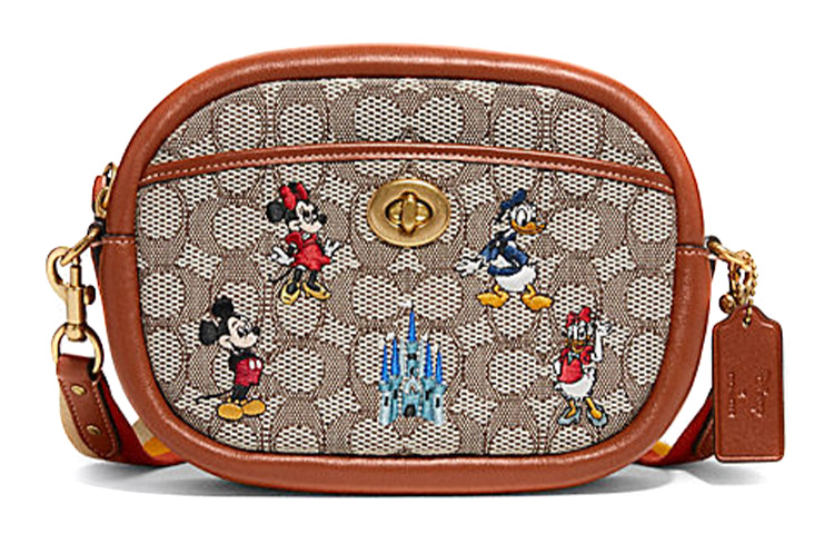 

Камера Disney Collaboration Canvas с кожаной сумкой через плечо среднего размера женская хаки COACH