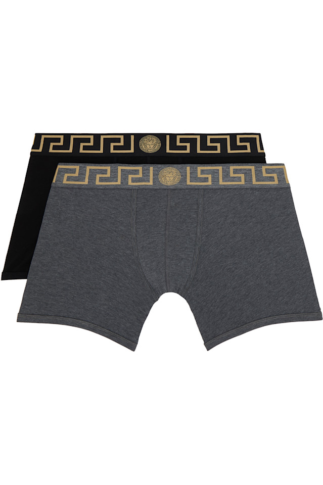 

Два боксерских брифа с греческим орнаментом, черные Versace Underwear, мультиколор