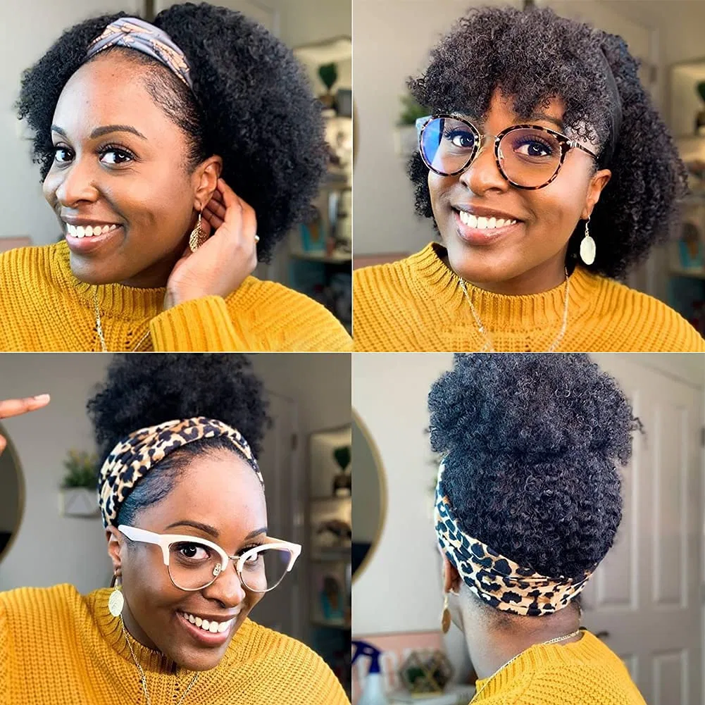Парик с повязкой из афро-кудрявых натуральных волос Remy от Real Hair, 12 дюймов, 180% плотности Romface