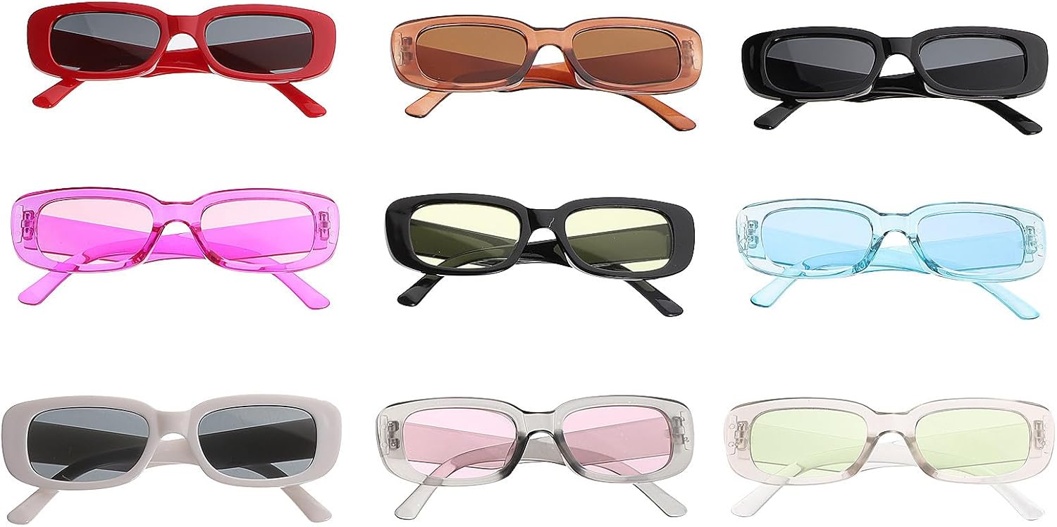 

Набор из 9 ретро-солнцезащитных очков прямоугольной формы для женщин и мужчин, разноцветная оправа с защитой от УФ-излучения, модные очки для летних вечеринок Healeved, Assorted Color