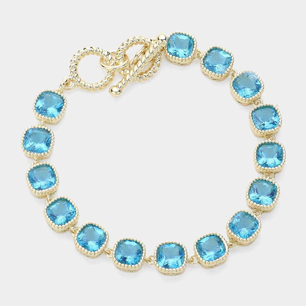 

Вечерний браслет-тогл с квадратными звеньями из 14-каратного золота и фианитами, синий, золотой Fashnzfab, синий/золотой