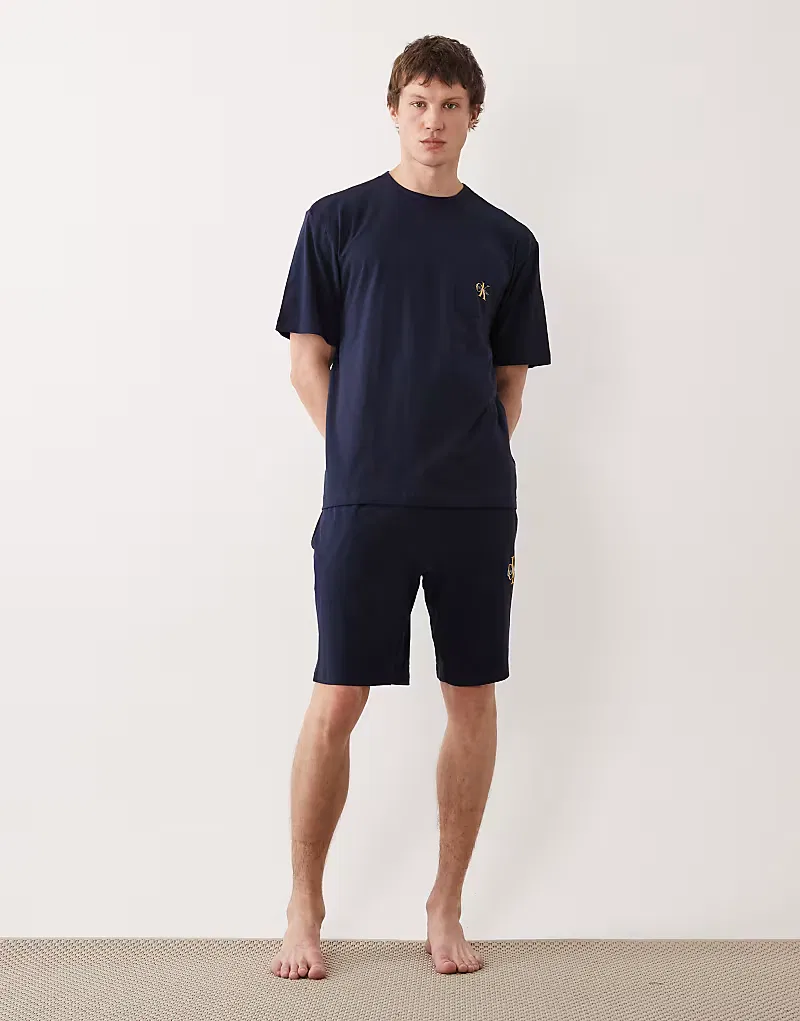 Комплект домашней одежды Calvin Klein Icon Cotton Stretch с монограммой, темно-синий — фото 2