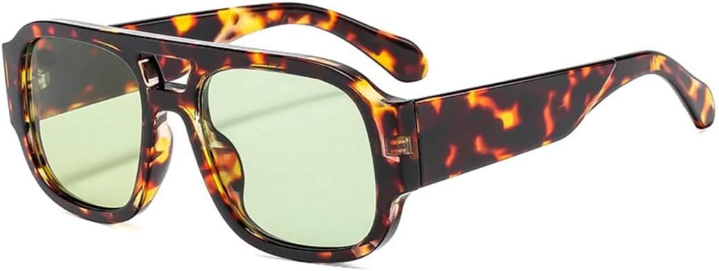 

Солнцезащитные очки для мужчин и женщин - защита UV400 - двойные перемычки, градиентные линзы в стиле панк, для занятий спортом на открытом воздухе и вождения DSVIGF, Leopard Green